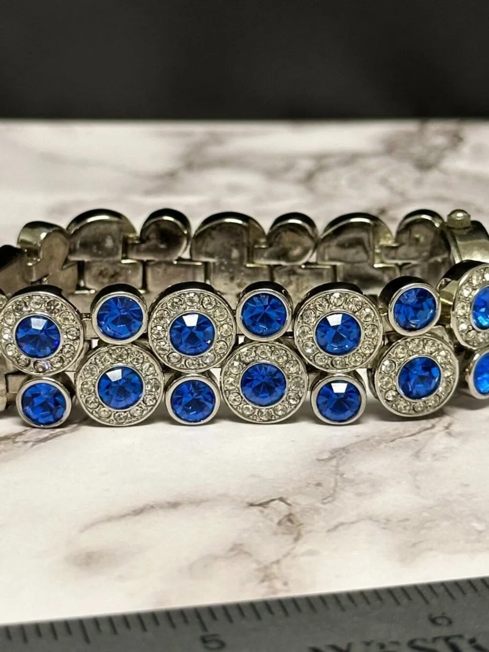Suzanne Somers Watch Women Silver Tone Blue Rhinestone Bling Band New Battery